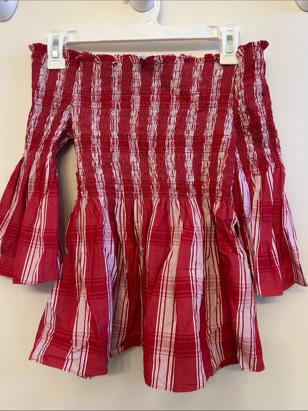Zara Red and White Plaid Smocked Top